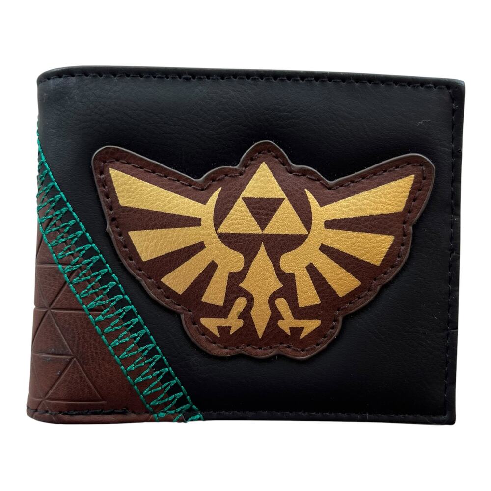 Nintendo Zelda Wallet 2023 Hylian Crest Black Brown Bi-Fold Vegan EUC